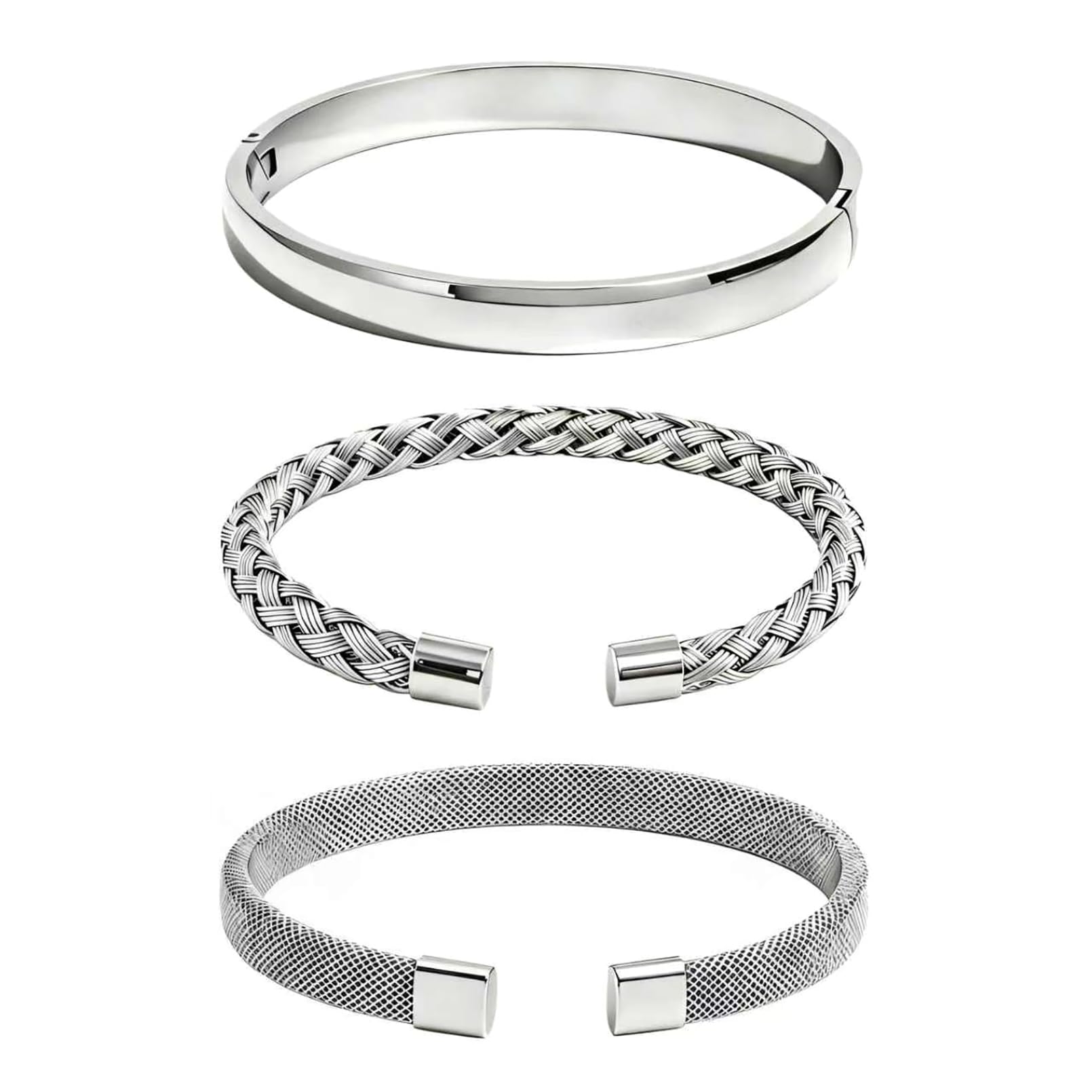 KUDANLONG Silver Cuff Bracelets for Women, Stainless Steel Stackable Bangle