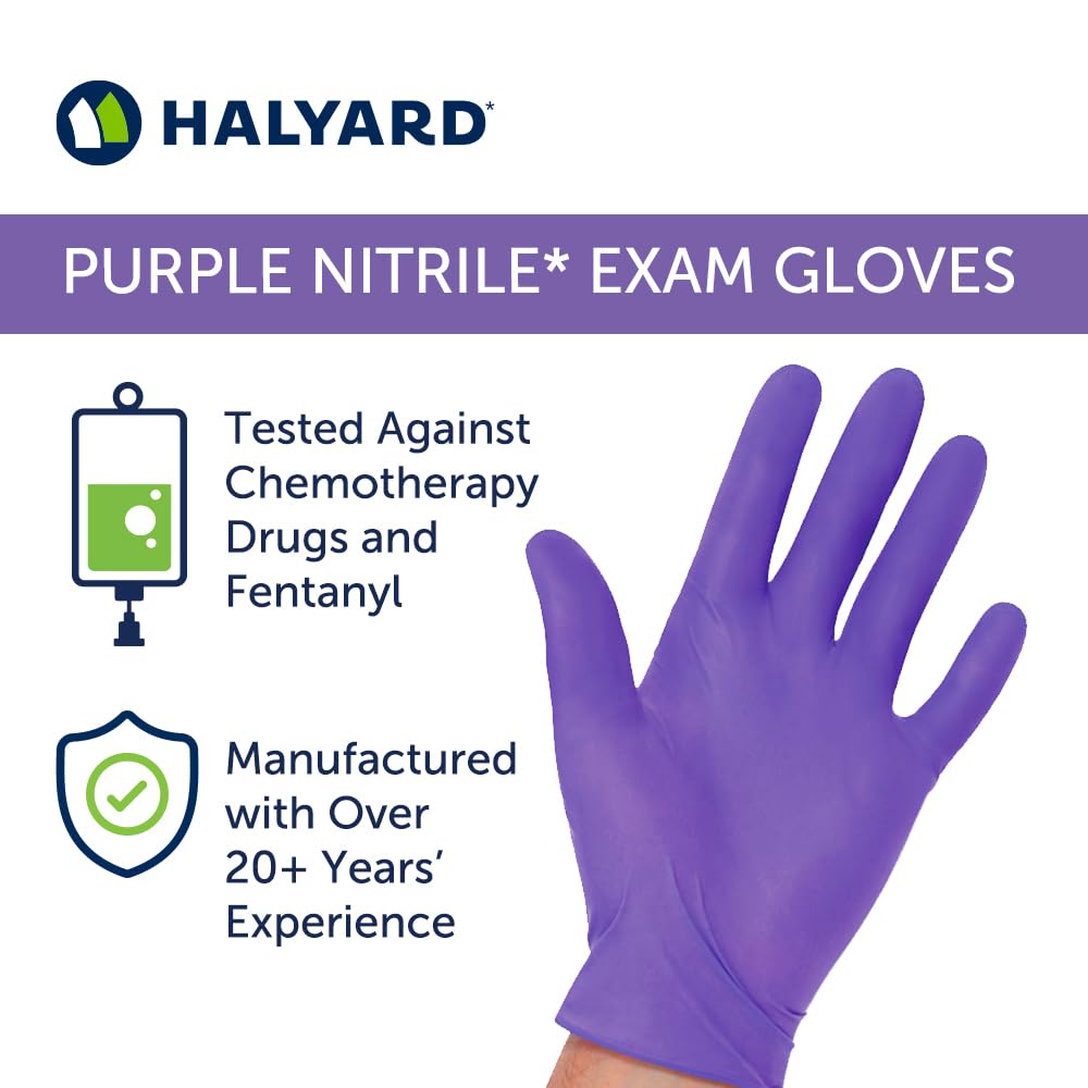 HALYARD PURPLE NITRILE Gloves Powder Free Disposable Medical Exam Gloves Dental Chemo Protection 5.9 mil 9.5 In Cuff Small Size 55081 (1 Box 100)