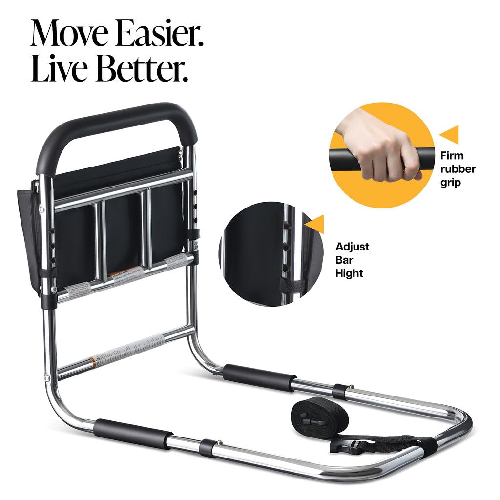 Medical king Bed Assist Rail Without Legs Bed Assist Rails for Seniors ASTM Approved Bed Assist bar with Storage Pocket Easy to get in or Out of Bed Safely with Floor Support
