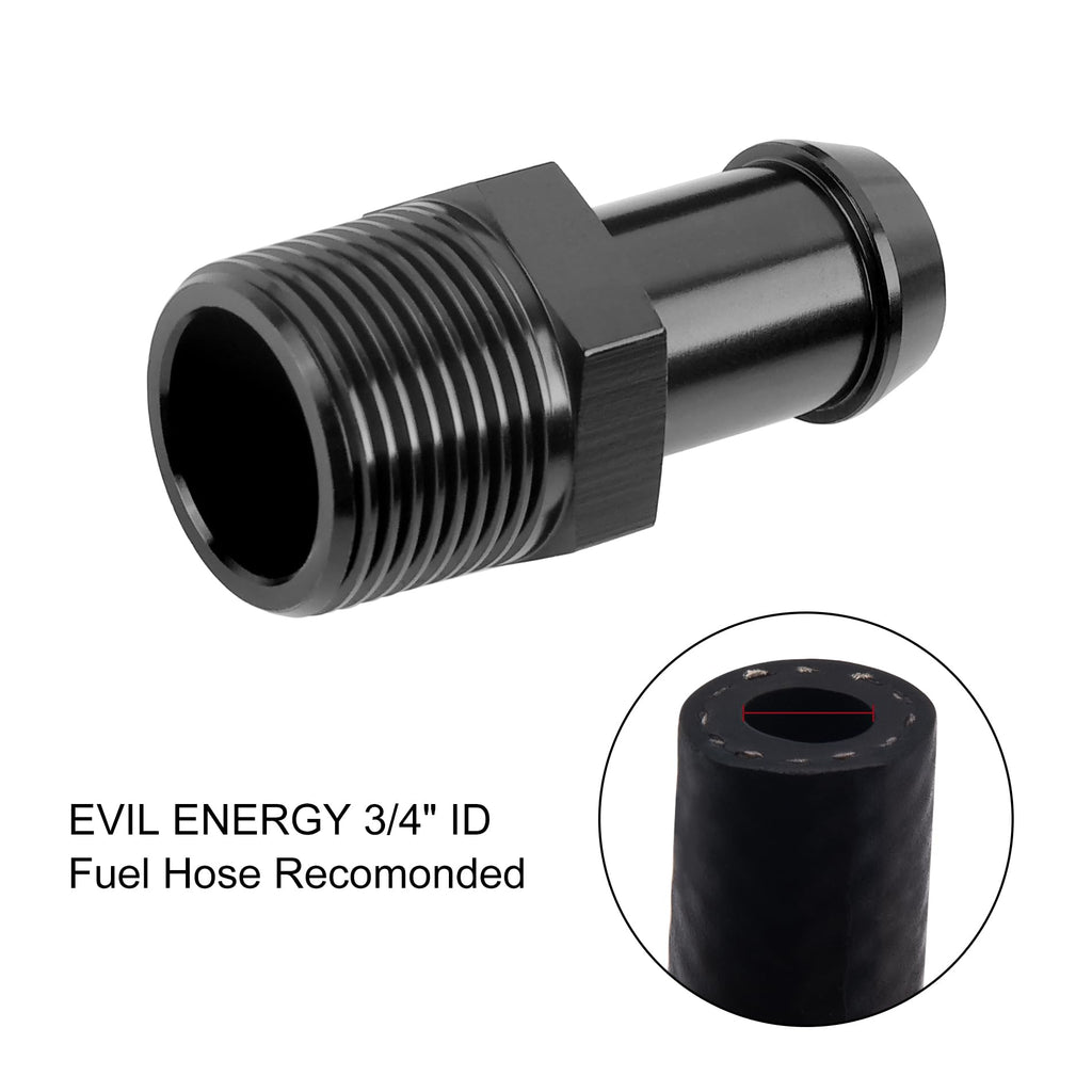 EVIL ENERGY 3/4" NPT Male to 3/4" Barb Fitting Adapter Straight Aluminum Black