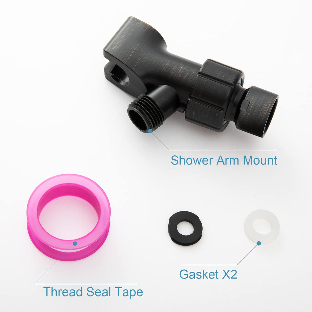 OFFO Shower Head Holder with Solid Metal Ball for Handheld Shower Head, Oil Rubbed Bronze Adjustable Shower Arm Mount for Connecting, 1/2 in IPS Female Inlet and Male Outlet