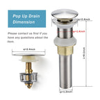 Rockgoya Bathroom Sink Drain,2 Pack Drain Stopper Bathroom Sink Without Overflow,Pop Up Drain Assembly with Detachable Strainer Basket,Built-in Anti-Clogging Strainer,Stainless Steel Brushed Nickel