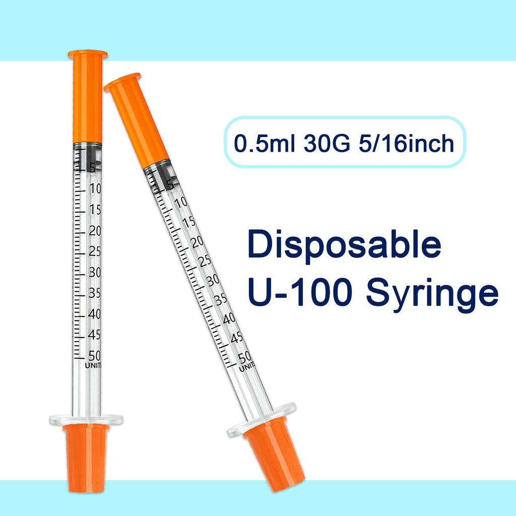 0.5ml/cc 30G 5/16" (8mm) Syringes, Individually Wrapped - Box of 100