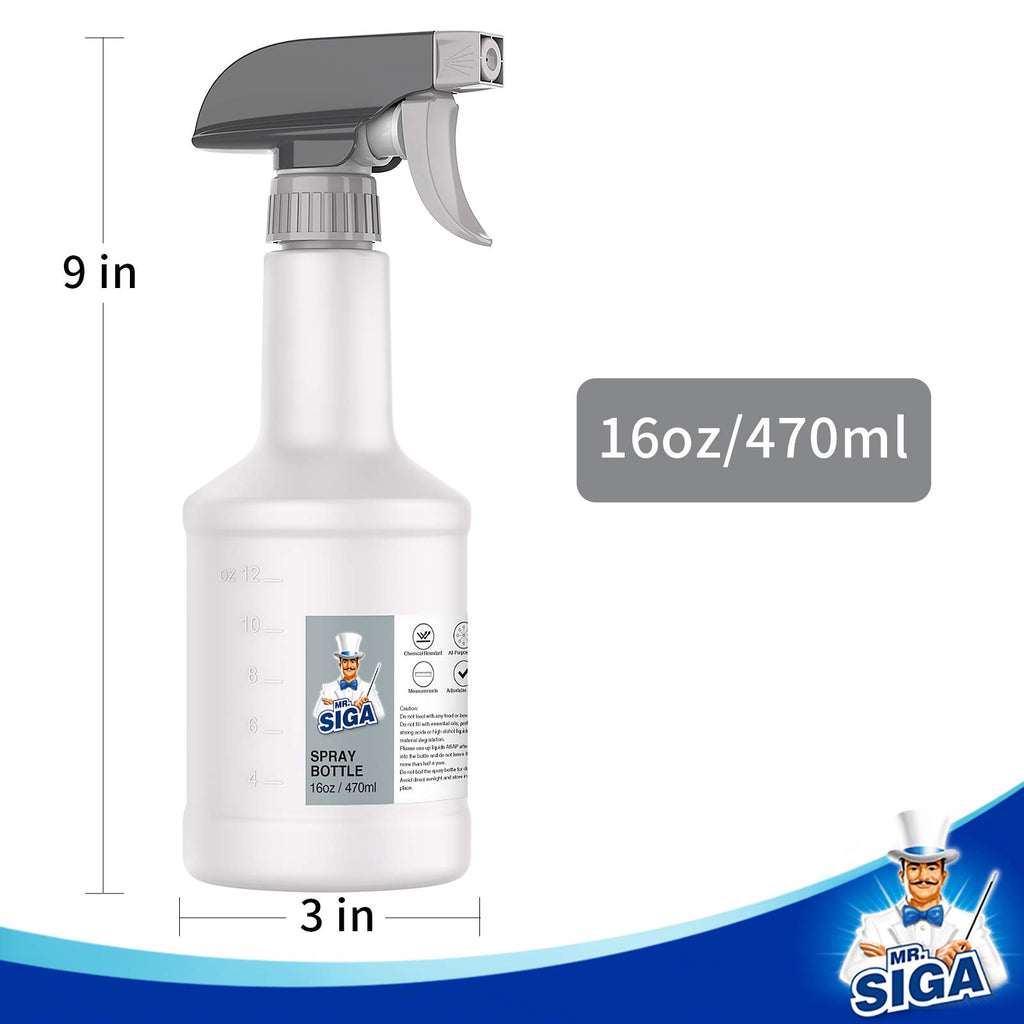 MR.SIGA 16 oz Empty Plastic Spray Bottles for Cleaning Solutions, 3 Pack