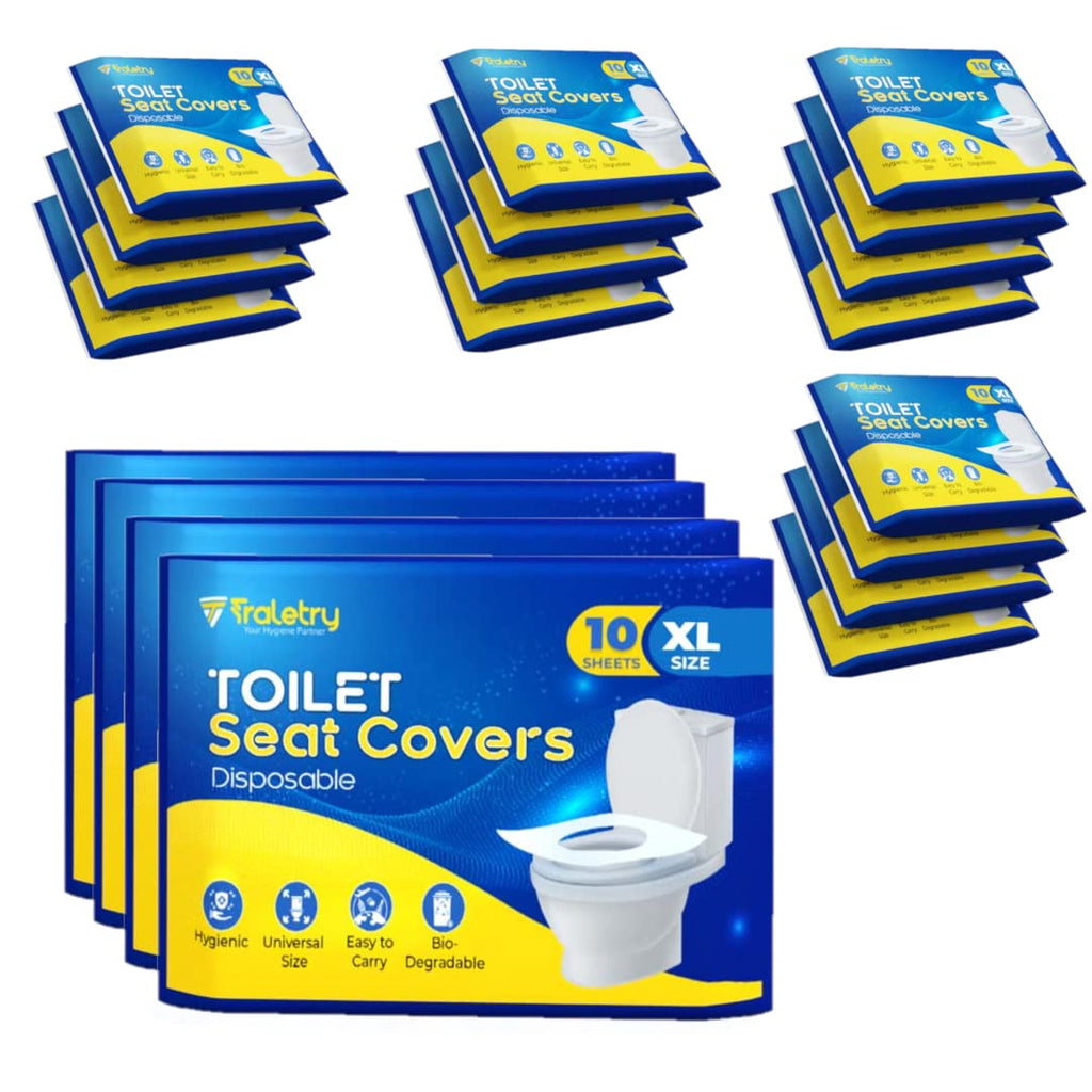 Traletry Toilet Seat Covers Disposable Flushable Travel Pack of 200, XL Biodegradable Paper Toilet Seat Covers for Adults & Kids, Public Restroom, Airplane & Camping Travel Essentials