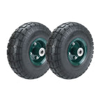 2 Pcs 10" Flat Free Tires Solid Pneumatic Tires Wheels, 4.10/3.50-4 Air Less Tires with 5/8 Center Bearings, for Wheelbarrow/Trolley Dolly/Garden Wagon Carts/Hand Truck/Wheel Barrel/Lawn Mower, 2 Pack