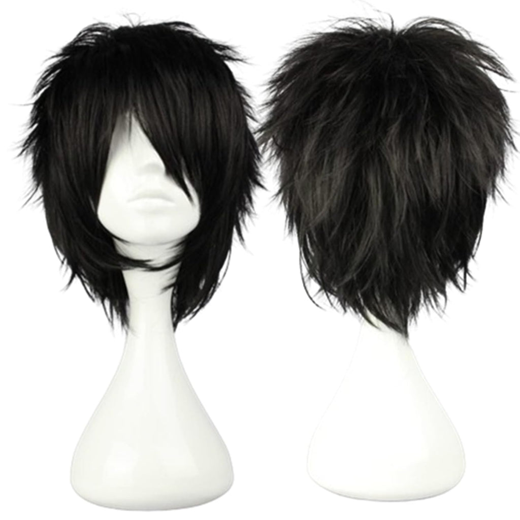 Short Black Cosplay Wig Spiky Fluffy Heat Resistant Synthetic Hair Emo Wig