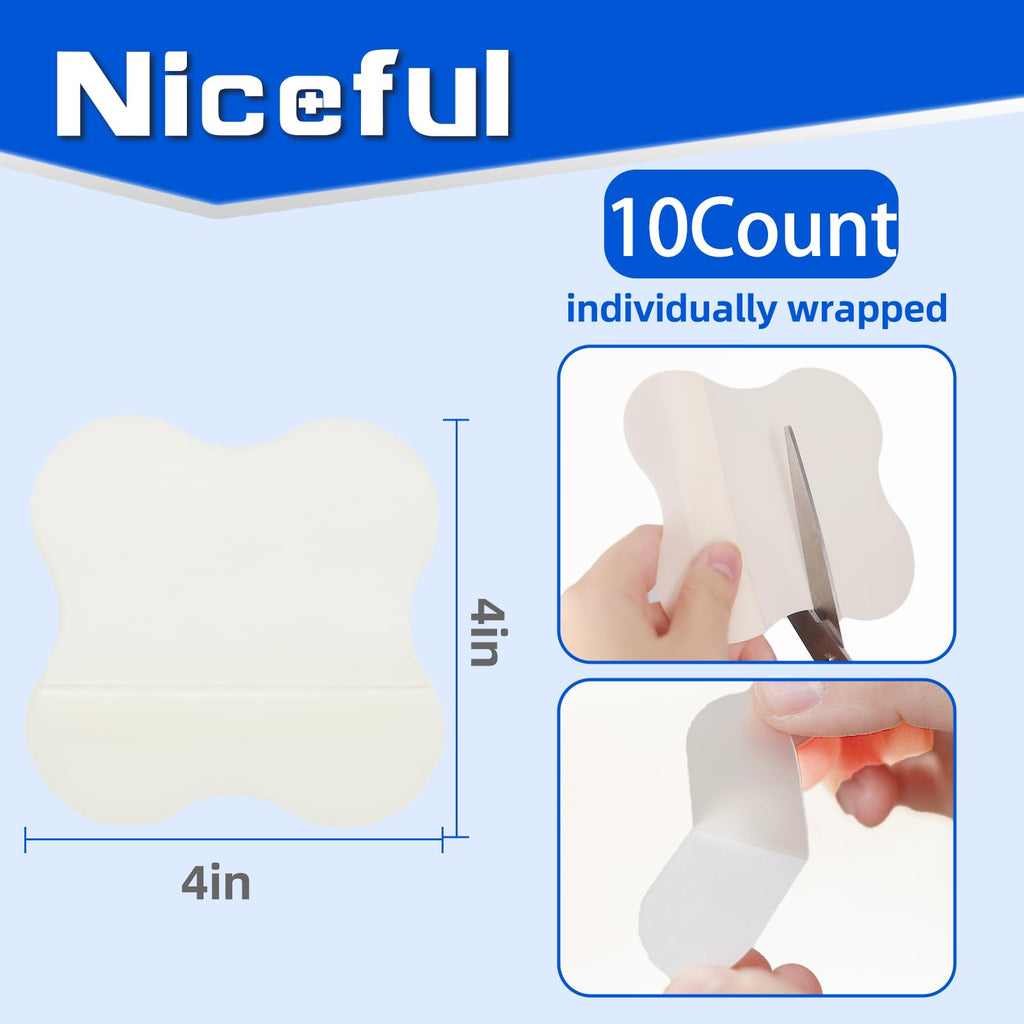 Niceful Hydrocolloid Bandages 4"x4" for Knee, Elbow, 10 Count