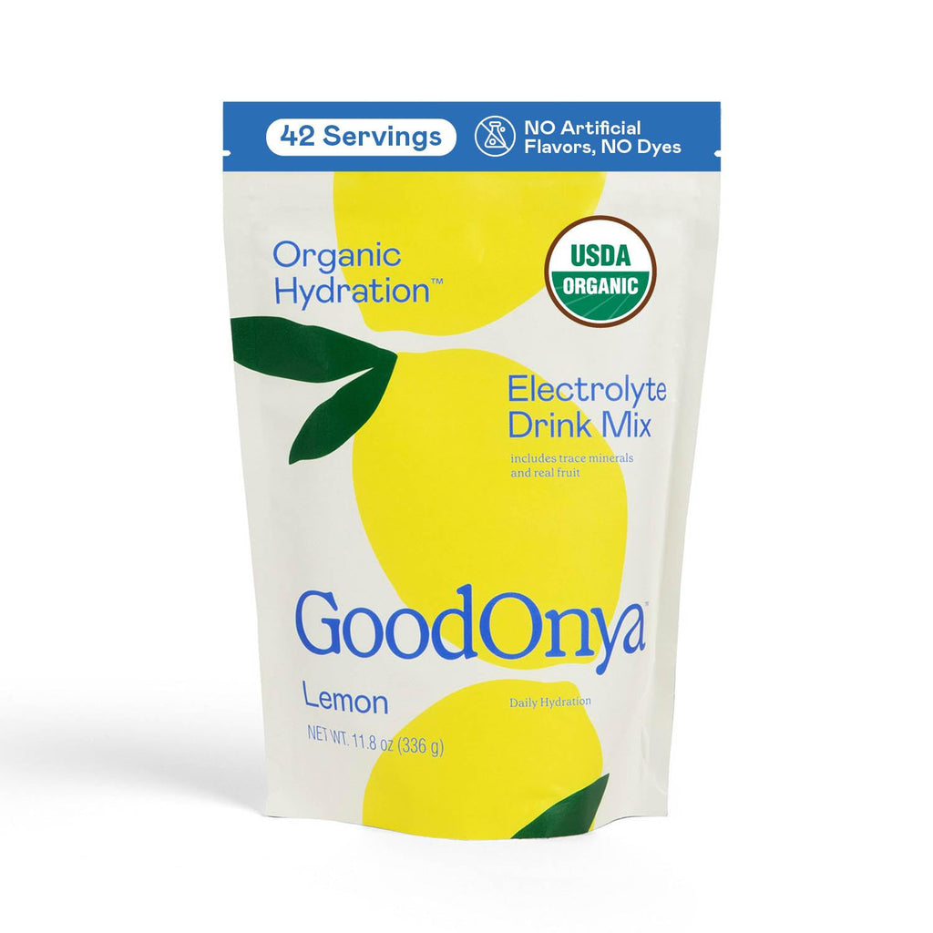 GOODONYA HYDRATE Electrolyte & Mineral Powder, 11.9oz, 42 Servings - Certified Organic, Real Lemon Juice, Himalayan Pink Salt, Stevia, Coconut Water, Paleo, Plant Based, No Sugar Added
