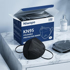 NIWOPO KN95 Face Mask 100 Pack, Individually Wrapped, 5-Ply Breathable Comfortable Safety Mask Filter Efficiency≥95% Against PM2.5 Black masks