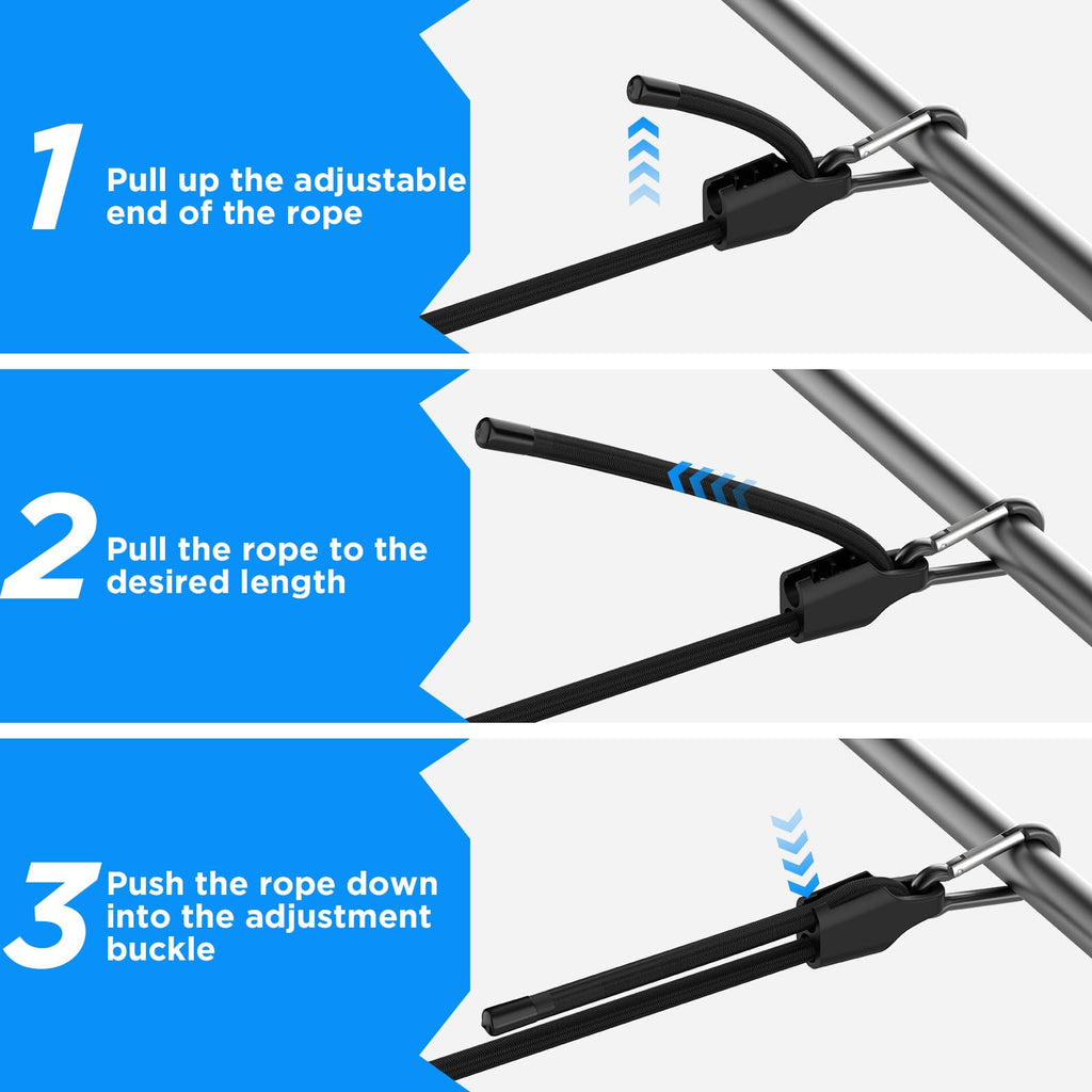 SDTC Tech 36 Inch Adjustable Bungee Cords with Carabiner Hooks, 4 Pack Heavy Duty Outdoor Super Elastic Bungee Straps Easily Adjust from 8" to 42" for Cargo, Bike, Luggage, Carts, Truck