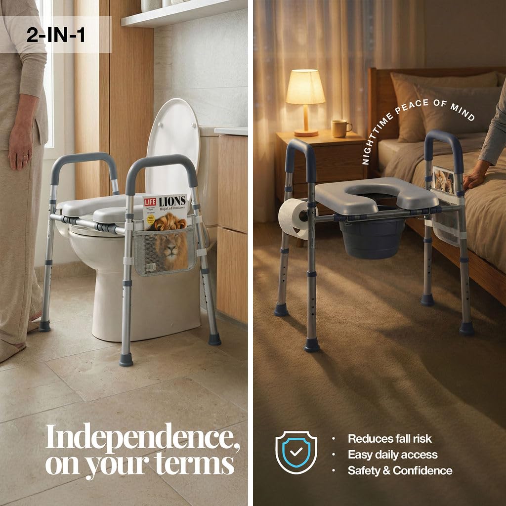 Toilet Seat Risers for Seniors Bedside Commode for Elderly Width and Height Adjustable Raised Toilet Seat with Handles for Elderly Handicap, Elevated, Pregnant, Fit Any Toilet Heavy Duty Up to 400lbs