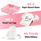 ZORRITA 7 x 7 x 4 Inches Paper Cake Boxes with Clear Lids, 40 Pack Disposable Charcuterie Boxes Square Food Containers for 4-6 Inch Cake, Dessert, Pie, Cupcake, Bakery (Pink)