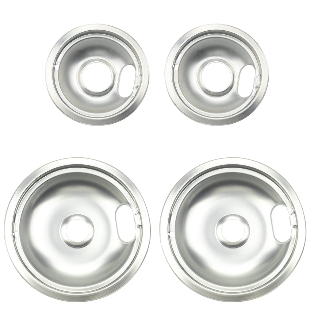 Mejiao 4 Pack (2) 6" & (2) 8" Electric Stove Burner Covers, Replacement Chrome Drip Pans for Whirlpool W10278125 W10196405 W10196406