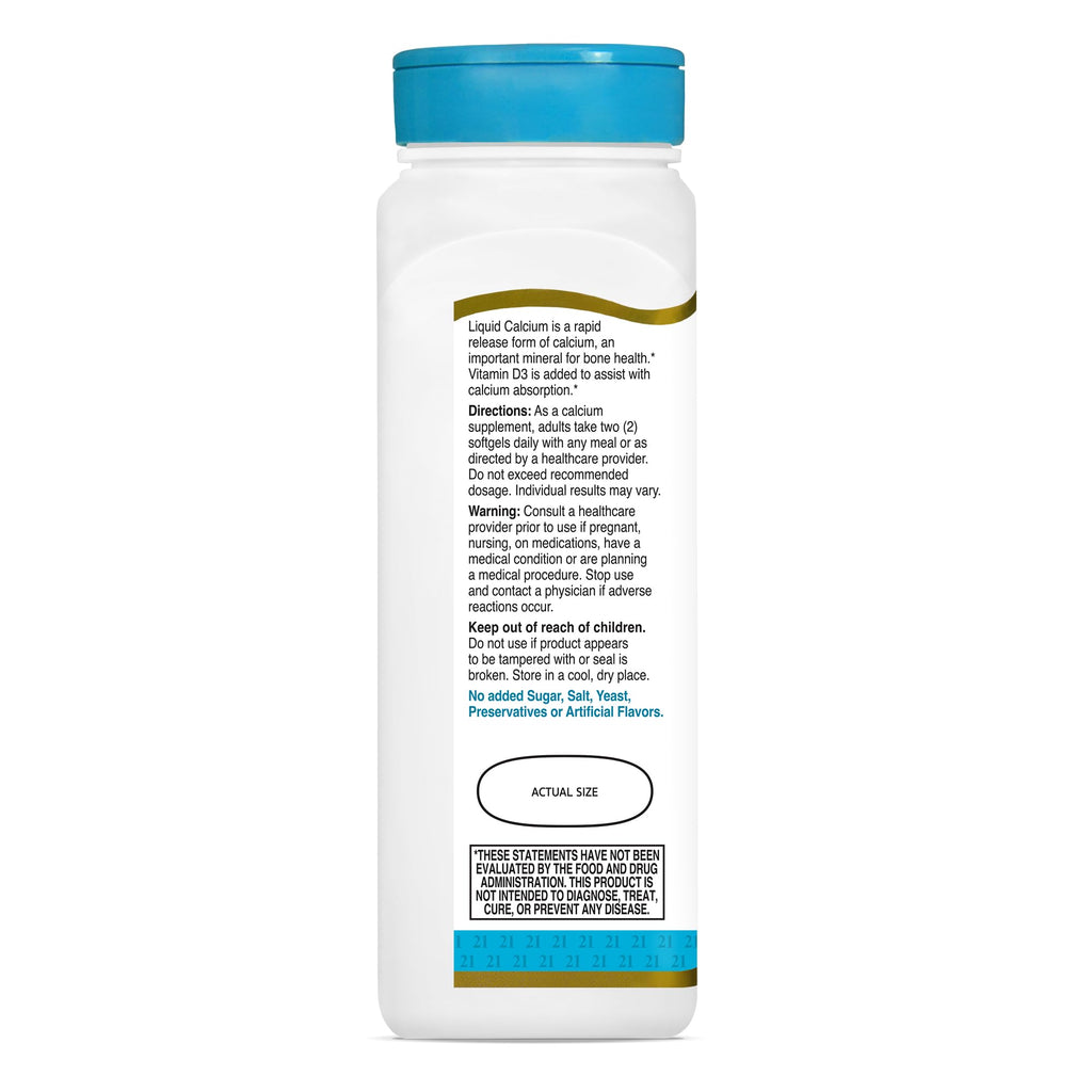 21st Century Calcium Plus D3 Liquid Filled Softgel, 1200 mg, 90 Count (Pack of 2)