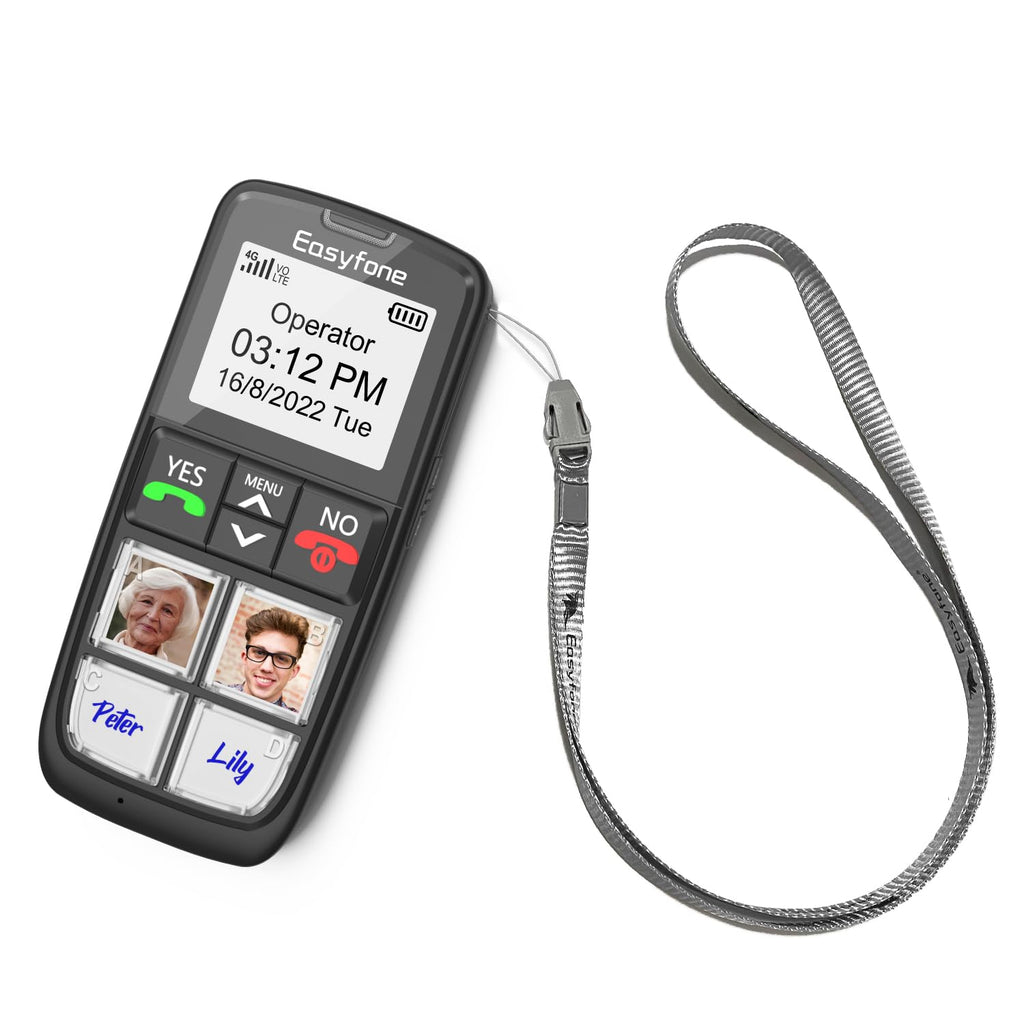 Easyfone T6 4G Picture Button Cell Phone for Seniors and Kids | Easy-to-Use | Clear Sound | Easy Charging Dock | SOS Button | SIM Card Included | Good for Dementia, Alzheimer's and Kids (T6 Black)