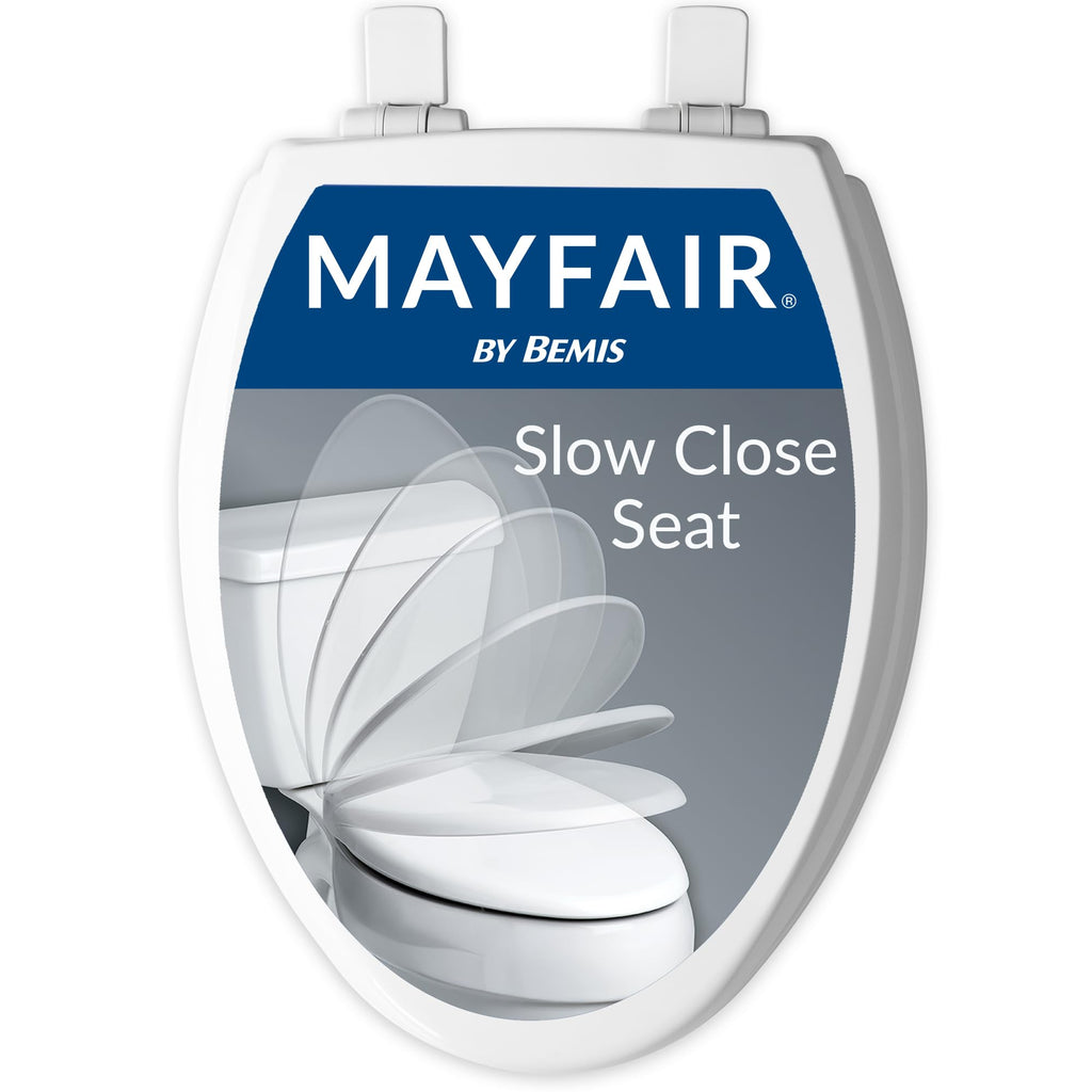 Mayfair Cassel slow close toilet seat, easy clean non-slip premium wood seat, install, made in USA, elongated, white