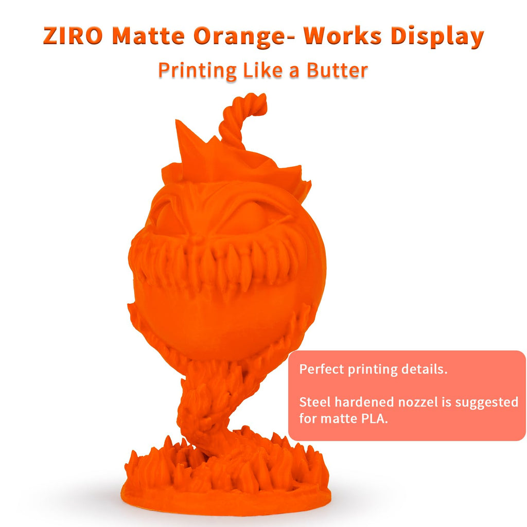 ZIRO Matte PLA Filament 1.75mm, Pure Color No-Shine 3D Printer Filament, High Toughness 3D Printing Material, Military Orange (Matte)