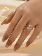 Effinny 3.5 Carat Elongated Oval Cut Engagement Ring for Women,925 Sterling Silver Solitaire Promise Ring (3.5ct,Golden, 5)