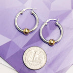 LeCalla 925 Sterling Silver Cape Style Hoop Earrings | 14K Gold-Plated Two-Tone Ball High Polish Beaded Click-Top Hoop Earrings for Women - 25mm