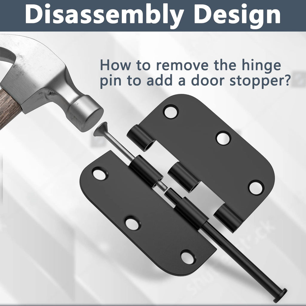 HOSOM 30 Pack Rounded Matte Black Door Hinges 3.5 x 3.5 inch with 5/8 Radius, Black 3 1/2 Interior Door Hinges, 3 ½"x 3 ½" Hardware