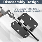 HOSOM 30 Pack Rounded Matte Black Door Hinges 3.5 x 3.5 inch with 5/8 Radius, Black 3 1/2 Interior Door Hinges, 3 ½"x 3 ½" Hardware