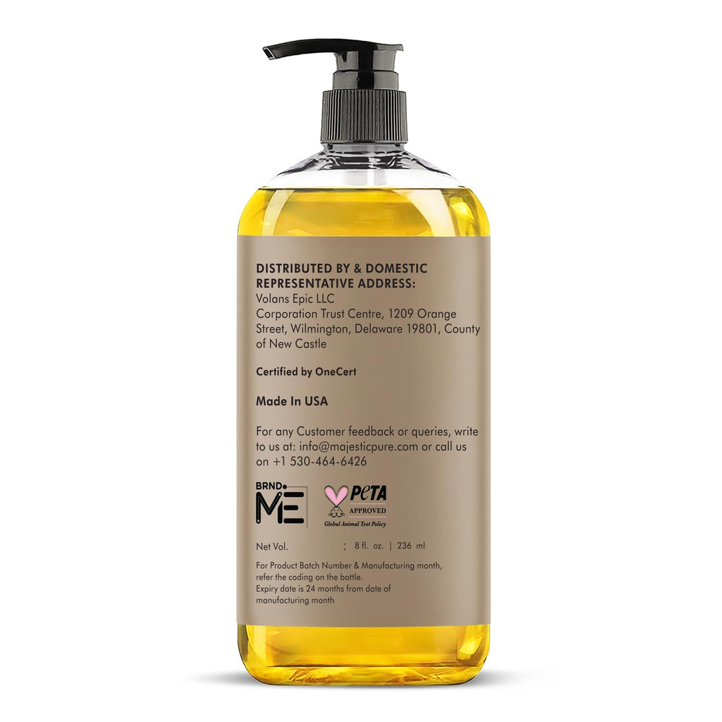 Majestic Pure Oil - 100% Pure and Natural- Cold Pressed & Hexane Free Natural Hair Growth Oil for Eyelashes, Eyebrows, Skin, Body, Face, Nails & Scalp - USDA Organic Castor Oil 8 Fl Oz