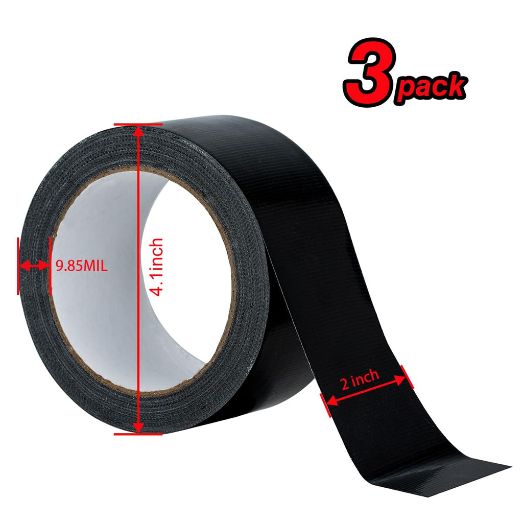 XUXU 3Pack Black Duct Tape Heavy Duty Waterproof 60 Yards x 2 Inch Total