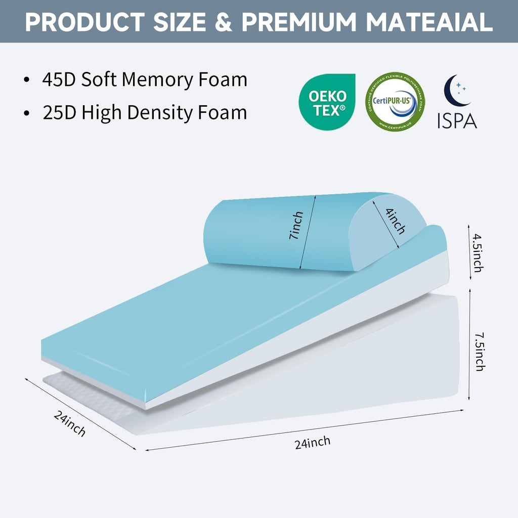 Bed Wedge Pillow for Sleeping, 3 Pcs Adjustable Height 4.5&7.5&12 Inch Triangle Pillow Wedge for Post Surgery, Acid Reflux, Snoring, Legs Pain Relief (Gray)