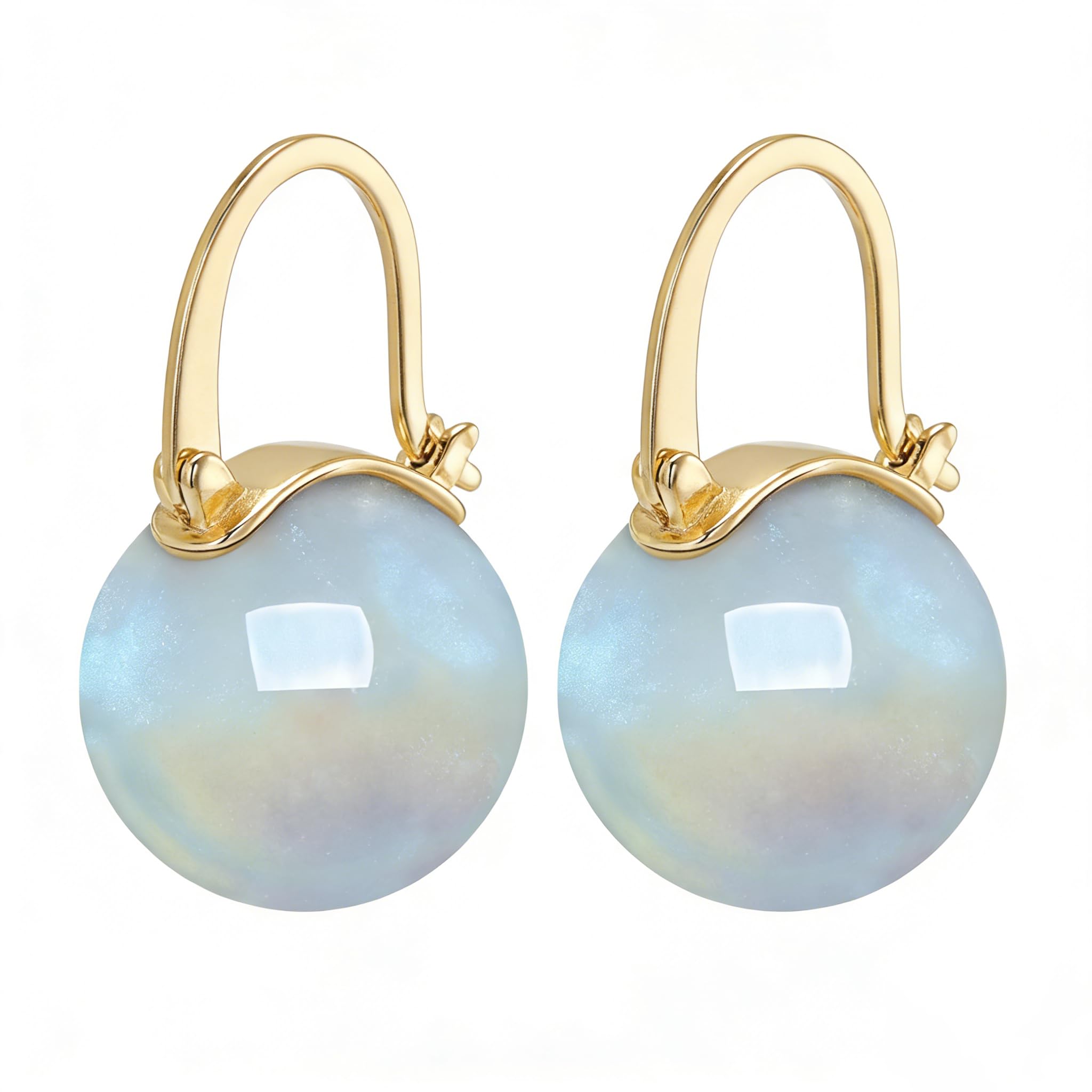 HUGE TOMATO Simulated Shell Opal Pearl Earrings for Women Trendy, Big Pearl Drop Earrings Fashion,14K Gold Plated Large Hoop Dangle Statement Jewelry 14mm