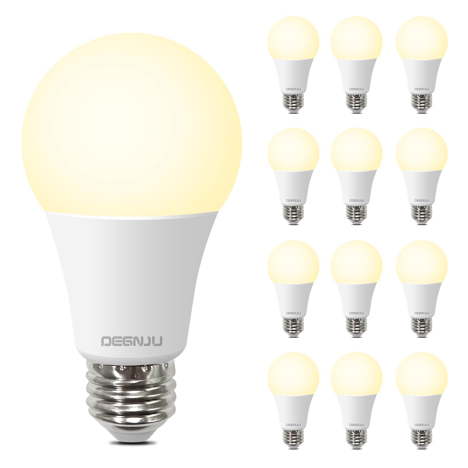 DEGNJU A19 LED Light Bulbs, 100 Watt Equivalent LED Bulbs, Soft White 2700K, 1500 Lumens, E26 Standard Base, Non-Dimmable, 13W Bright White LED Bulbs for Bedroom Living Room Home Office, 12 Pack