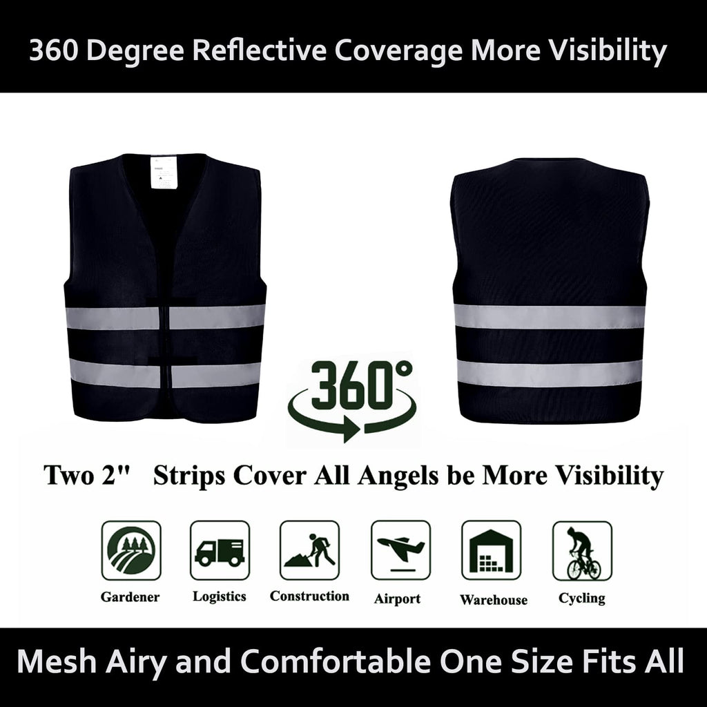 Lavori-AK Black Safety Vests 20 Pack - Reflective High Visibility Construction ANSI Class 2 Work Vests for Men,Woman,Hi Vis Mesh and Neon Silver Strip
