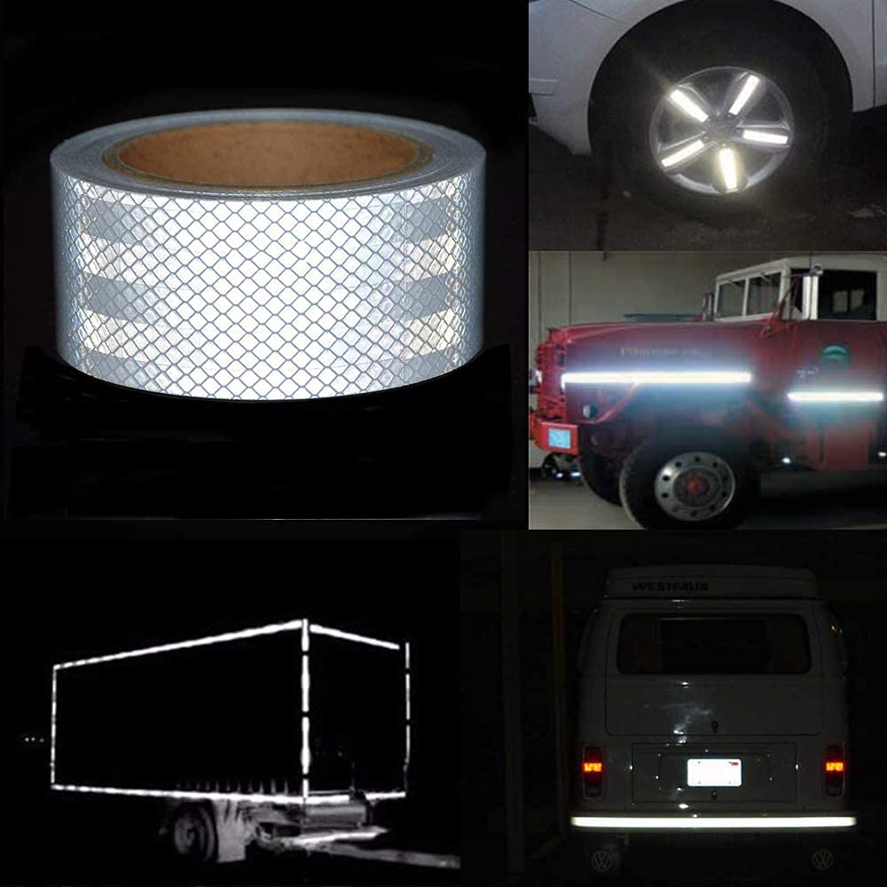 XFXIA Reflective Tape, Waterproof Self Adhesive Dot Reflective Tape Outdoor Safety Caution Reflector for Trailers, Bikes, Cars（Silver, 1 Inch x 65 Feet）