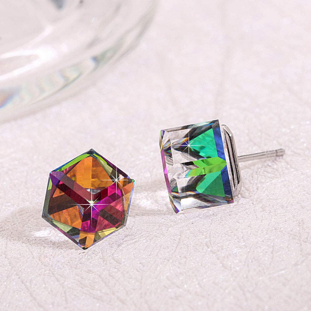 EVEVIC Austrian Crystal Cube Stud Earrings for Women