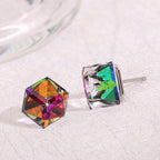 EVEVIC Austrian Crystal Cube Stud Earrings for Women