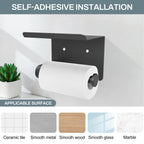 SetSail Toilet Paper Holder with Shelf Adhesive or Screw-in Bathroom Toilet Paper Roll Holders Wall Mount Matte Black Tissue Holder for Bathroom Hardware Accessories, 2 Packs