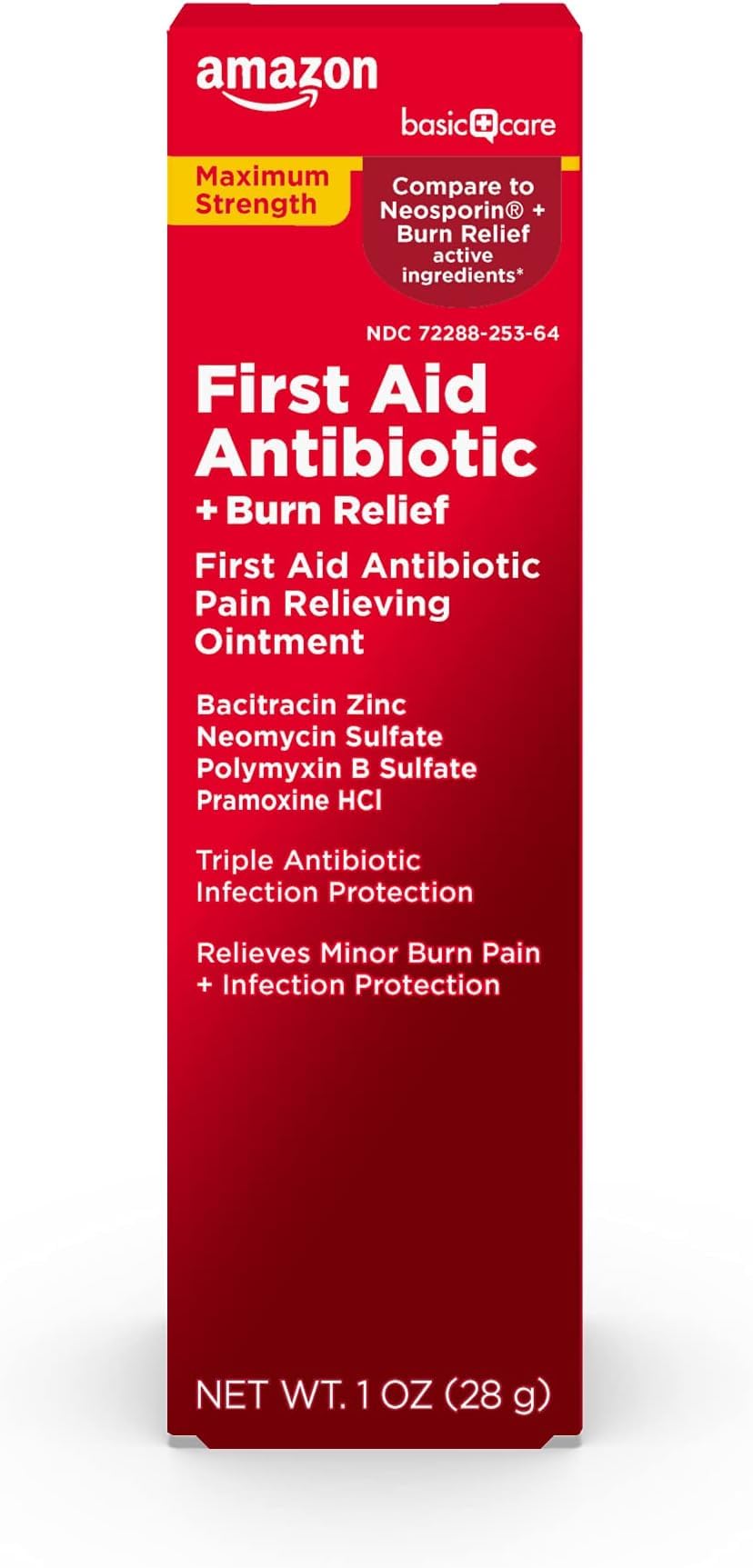 Amazon Basic Care First Aid Antibiotic + Burn Relief, Maximum Strength Triple Antibiotic Ointment for Minor Cuts, Scrapes, Infection Protection, 1 Ounce (Pack of 6)