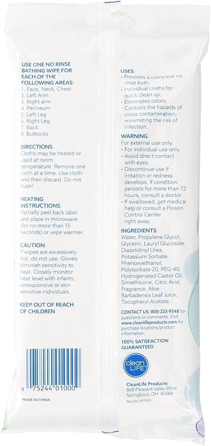 Cleanlife No-Rinse Bathing Wipes (5 Packs of 8) - 40 Disposable Body Wipes | Cleansing Bath Wipes for Adults, Elderly, Camping, Hospital | Rinse-Free Personal Care for Travel, Bedridden, Dementia