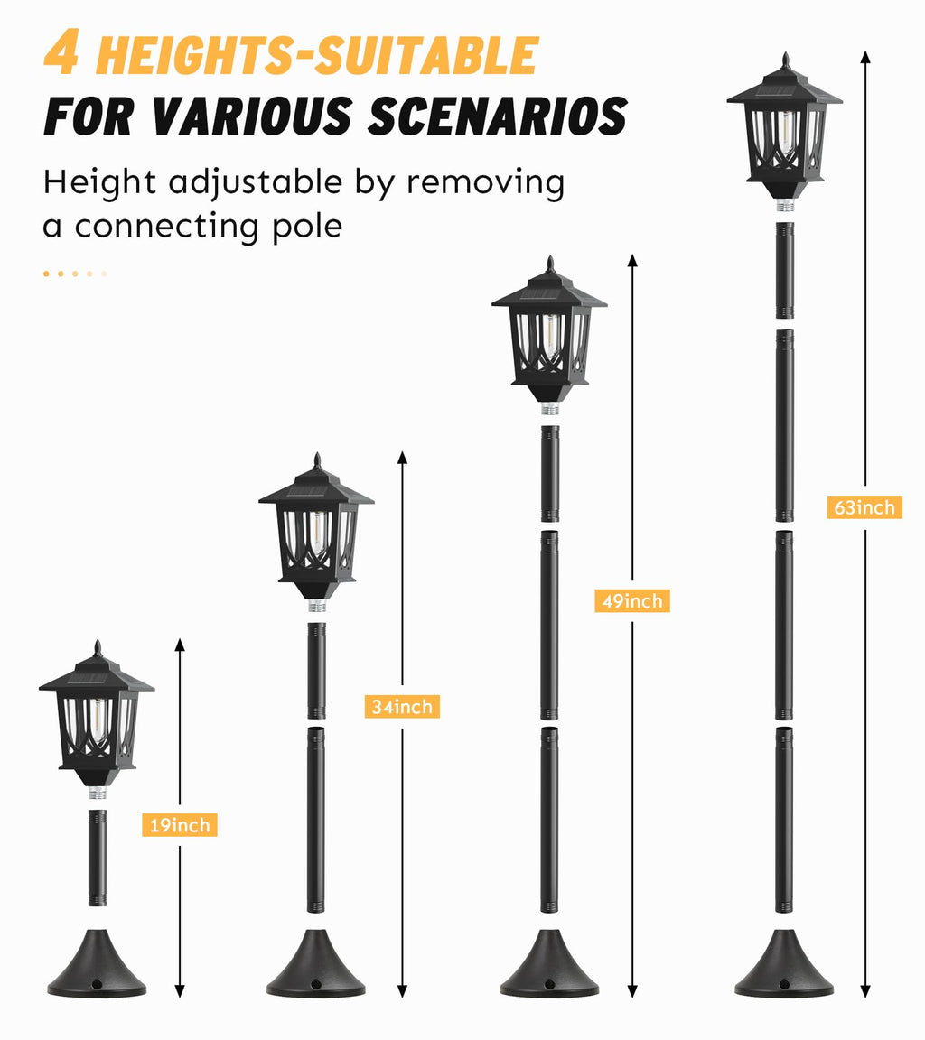 Joyoowild 63" Solar Lamp Post Light 2 Pack, Solar Light Posts for Outside Waterproof, Outdoor Lamps for Patio, Backyard, Front Porch Decor, Warm White, Replaceable Bulb