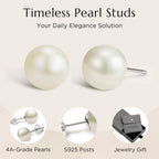NORBU S925, AAAA+ Round Freshwater Stud Pearl Earrings for Women, Timeless Elegant Gifts for Mom Wife, Mothers Day/Wedding Anniversary/Christams