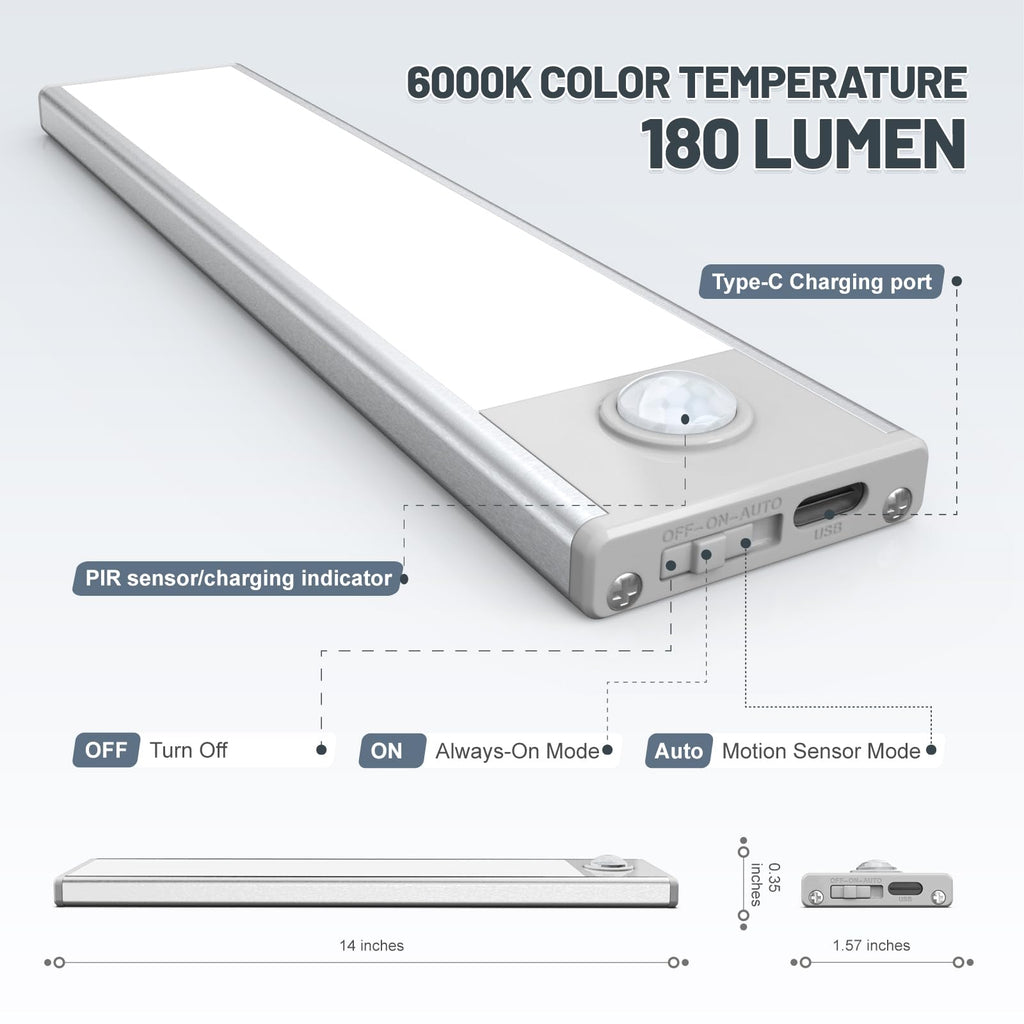 6 Pack Under Cabinet Lights Wireless, 58 LED Motion Sensor Light Indoor Rechargeable Magnetic Closet Lights Battery Operated, Under Counter Lights for Kitchen, Wardrobe, Hallway, Stairs