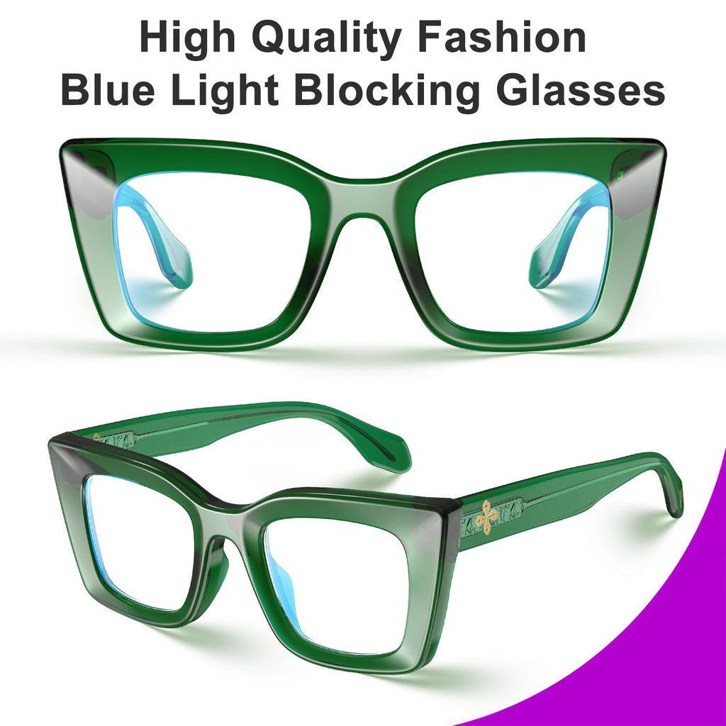 VISOONE Cat Eye Basil Green Blue Light Glasses TR90 UV Protection Women Calida