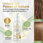 VITAMINS hair cosmetics Keratin Hair Serum Oil for Frizzy, Dry, Damaged Hair - Anti-Frizz Shine Gloss Treatment, Heat Protectant with Biotin, Castor Oil and Collagen - 4.25 fl oz