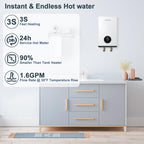 Tankless Hot Water Heater Electric, ECOTOUCH 8kW 240V Instant Water Heater Under Sink Point of Use Water Heaters on Demand with Self Modulating Technology ETL Certificated ECO80S White
