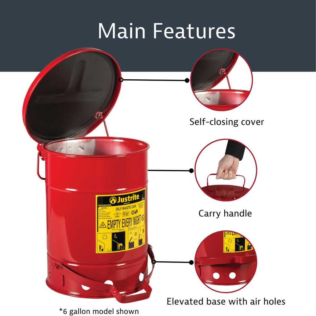 Justrite 10 Gallon Galvanized Steel Oily Waste Can