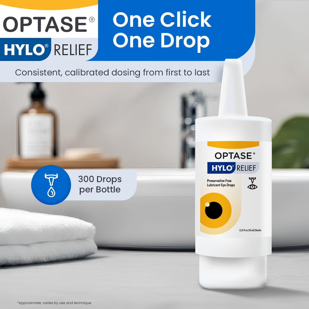 Optase® HYLO Relief Dry Eye Drops, 0.33 fl oz (10ml), 300 Doses - Preservative Free Eye Drops for Dry Eyes - Gentle Lubricant Multi-Dose Solution - Contact Lens Compatible for Daily Comfort