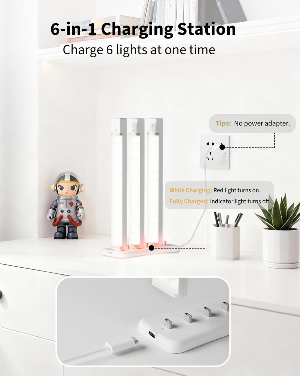 Rihvy 8Inch Under Cabinet Lighting Rechargeable with Charge Station, 6Pack