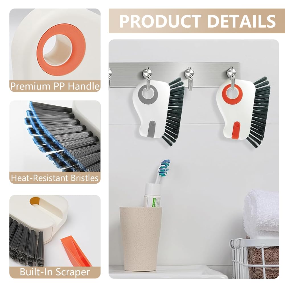 2 in 1 Groove Cleaning Brush, Window Track Cleaning Tools, Multifunction Window Track Cleaner with Hard Bristle and Hidden Scraper, Crevice Brush for Sliding Door Track, Window Seal, Sill (Orange)