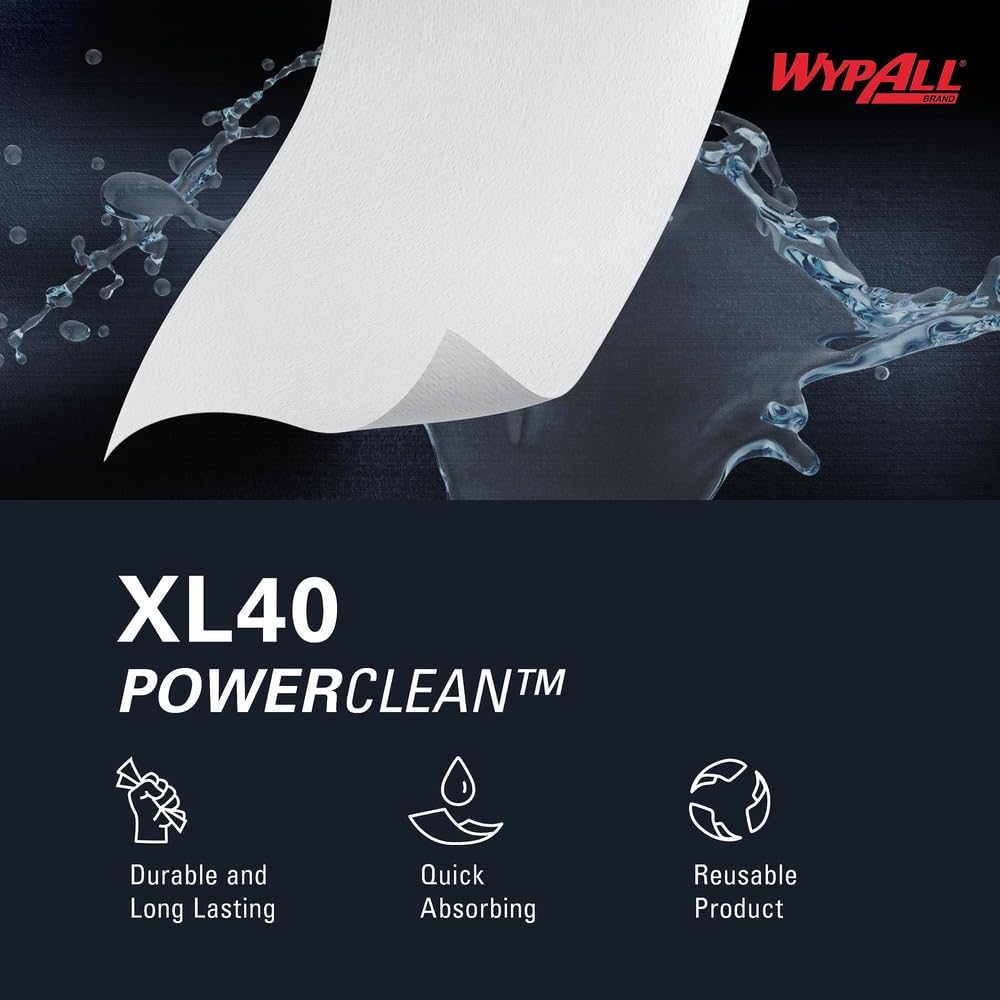 WypAll PowerClean L40 Extra Absorbent Towels, Jumbo Roll 750 Sheets (05007)