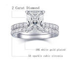 AONED Engagement Rings For Women Wedding Rings Fake Engagement Ring Set Promise Rings For Her 2 Carat 2CT Radiant Cubic Zirconia CZ Bridal Ring Sets Wedding Rings Cheap Band 2pcs, Size 8